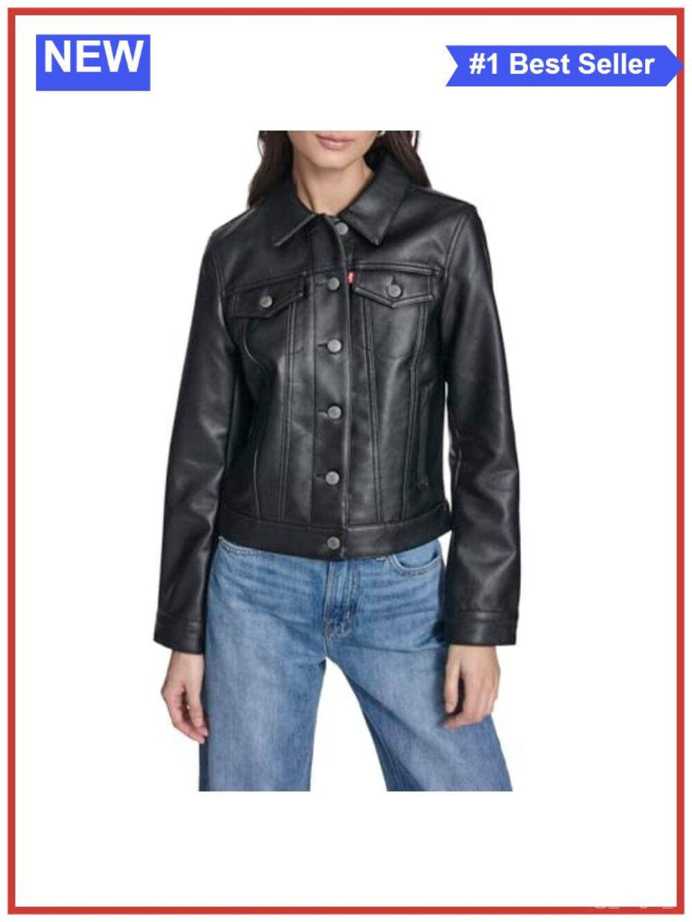 Faux Leather Trucker Jacket Lightweight Button Front Classic